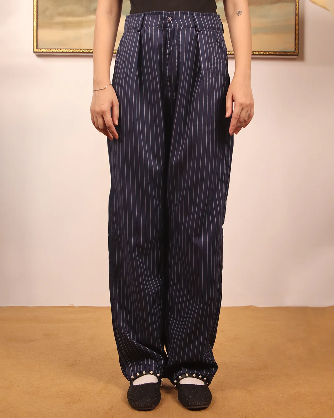 Syndicate Wide Leg Pinstripe Navy